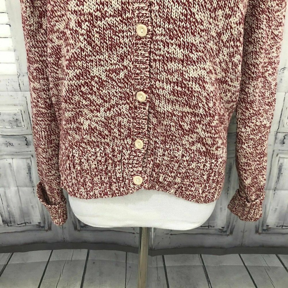 Talbots Size Medium Red Cream Button Down Cardiga… - image 7